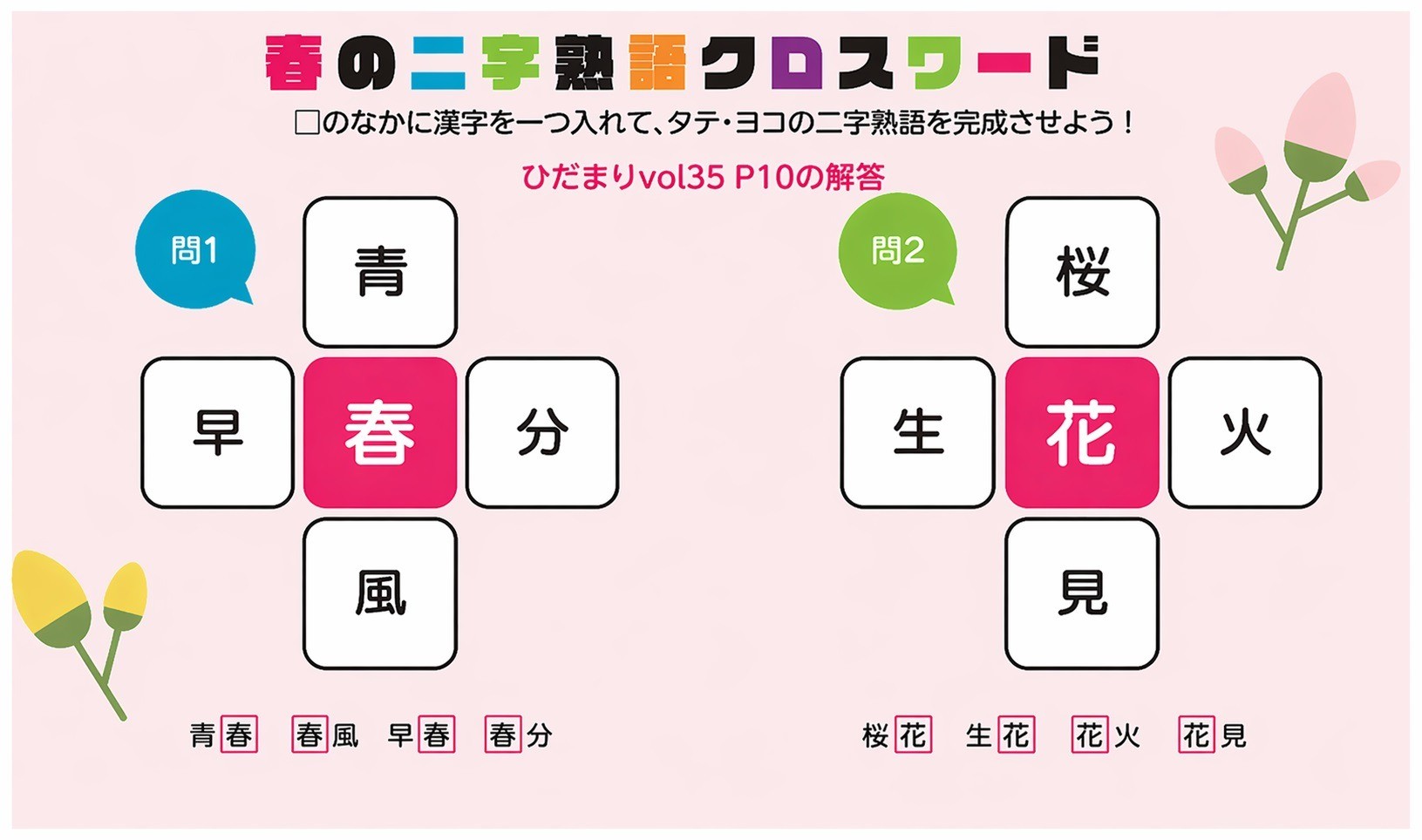 広報誌「ひだまりぷらす　Vol.35」P10春の二字熟語クロスワードの【解答】