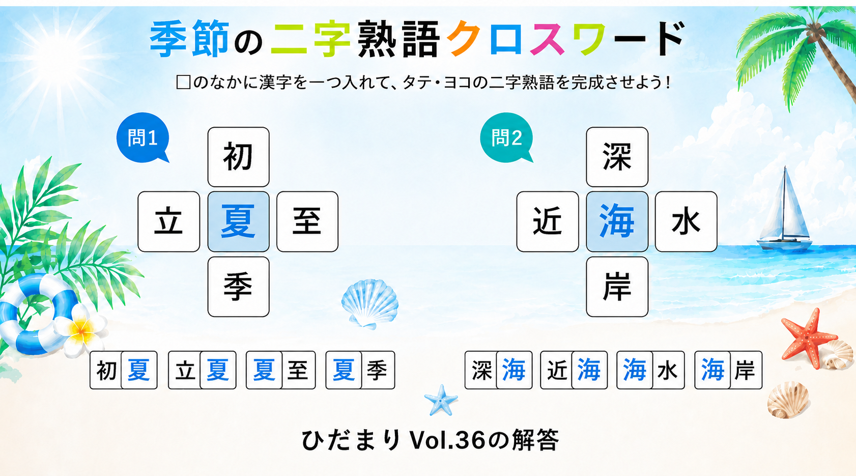 広報誌「ひだまりぷらす Vol.36」P10季節の二字熟語クロスワードの【解答】